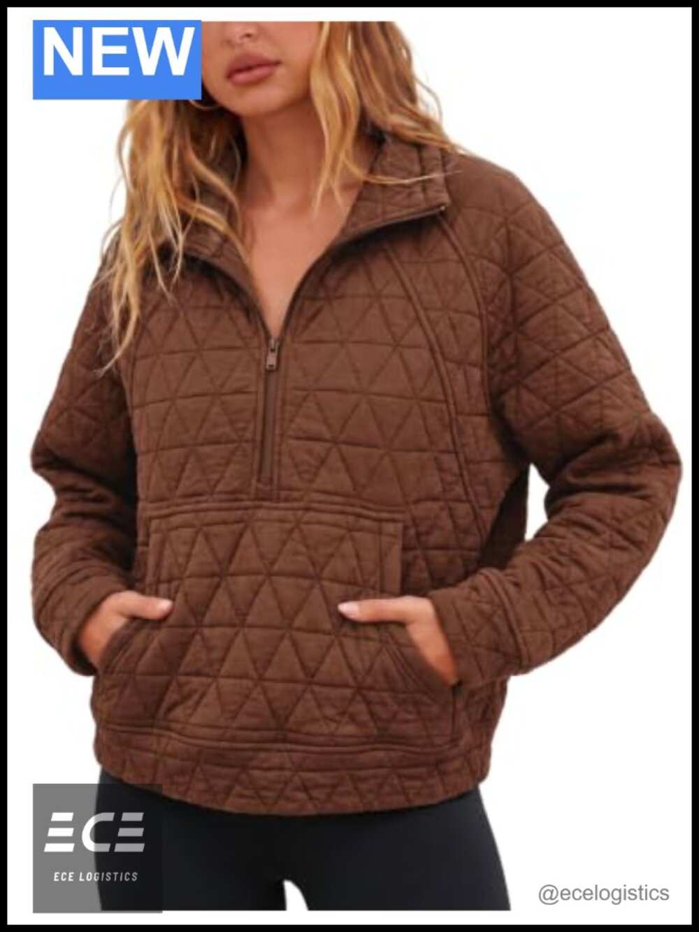 SCUSTY Quilted Puffer Jacket Half-Zip Pullover Oversized Long Sleeve Warm